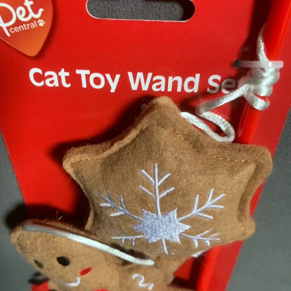 Cat Toy Wand Set - Festive Brown and Red